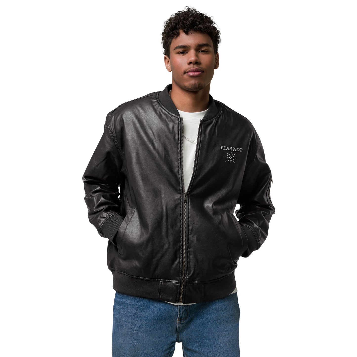 Faith Over Fear - Leather Bomber Jacket - Unisex