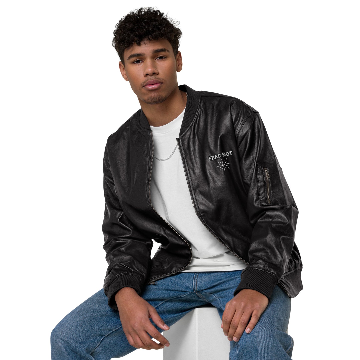 Faith Over Fear - Leather Bomber Jacket - Unisex