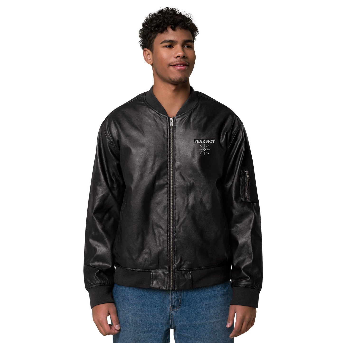 Faith Over Fear - Leather Bomber Jacket - Unisex