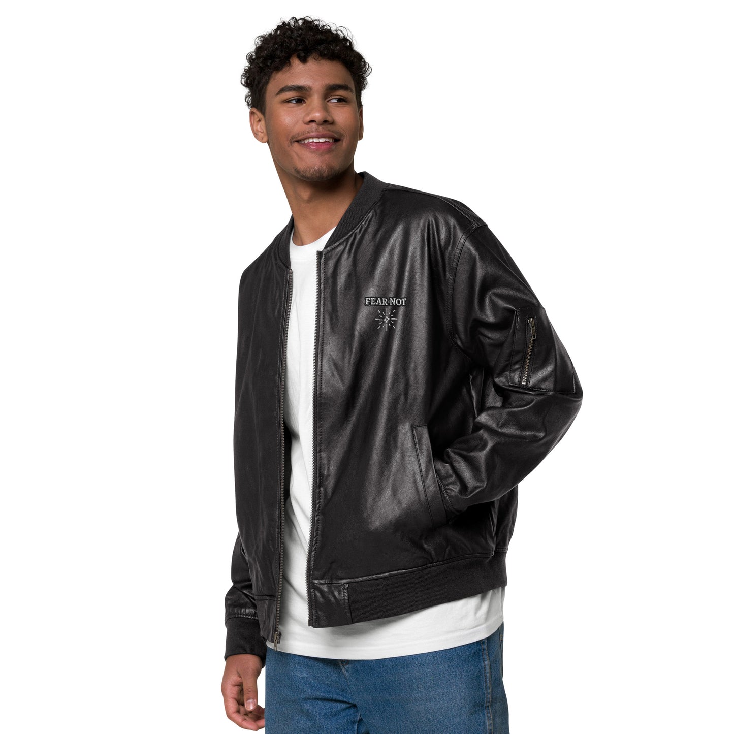 Faith Over Fear - Leather Bomber Jacket - Unisex