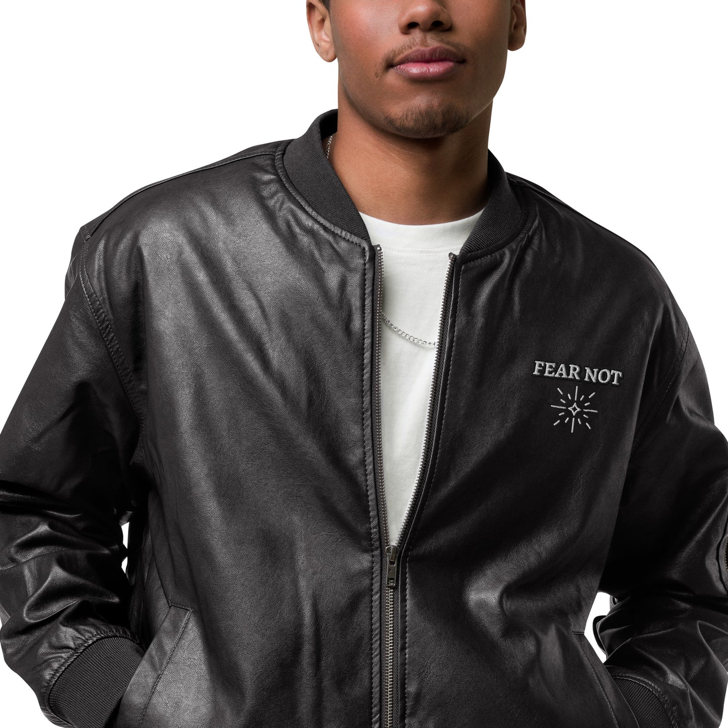 Faith Over Fear - Leather Bomber Jacket - Unisex