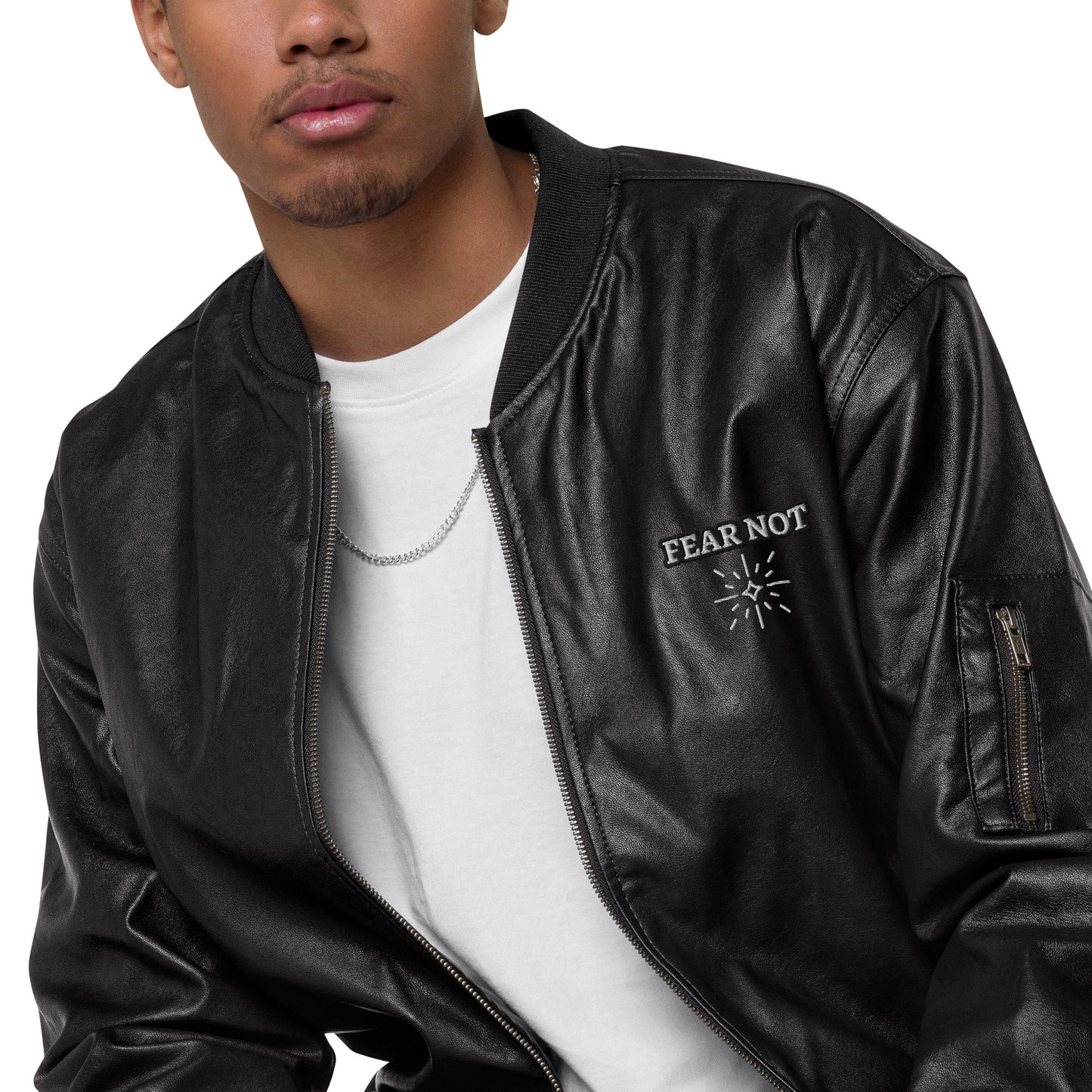 Faith Over Fear - Leather Bomber Jacket - Unisex