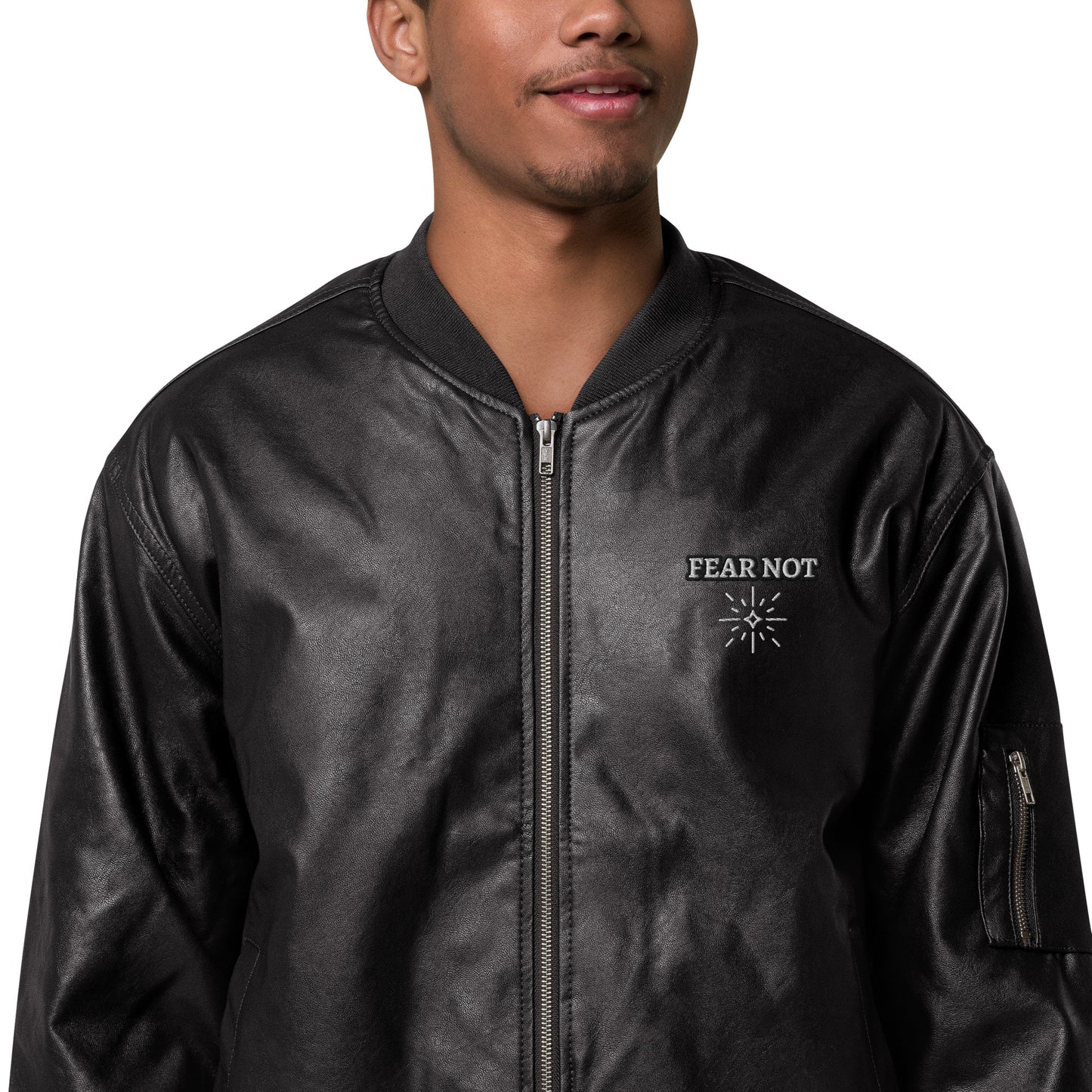 Faith Over Fear - Leather Bomber Jacket - Unisex